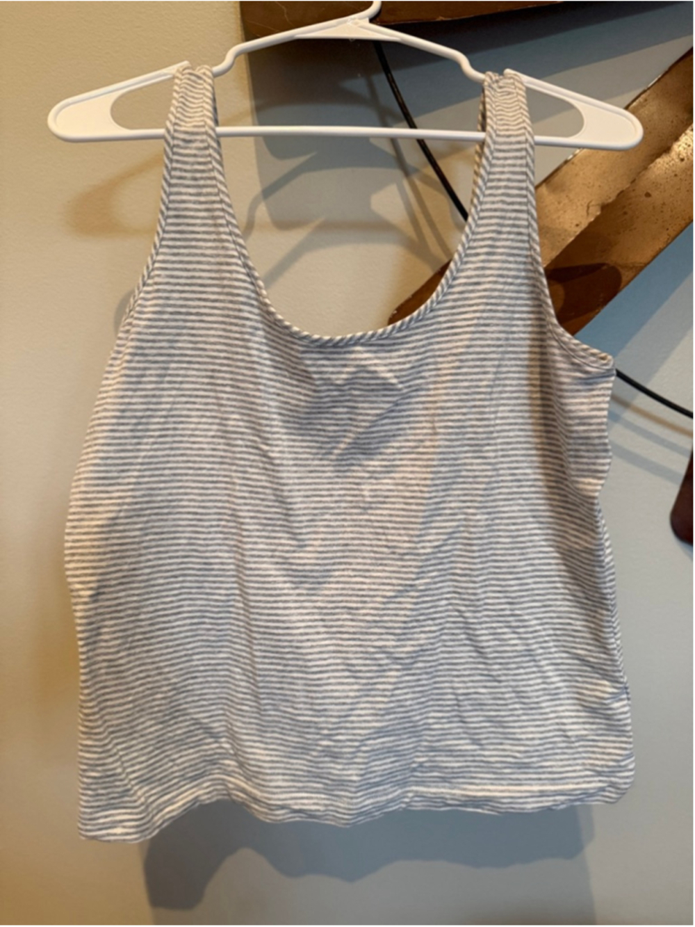 CAbi Gray Striper Charm Tank Size L EUC